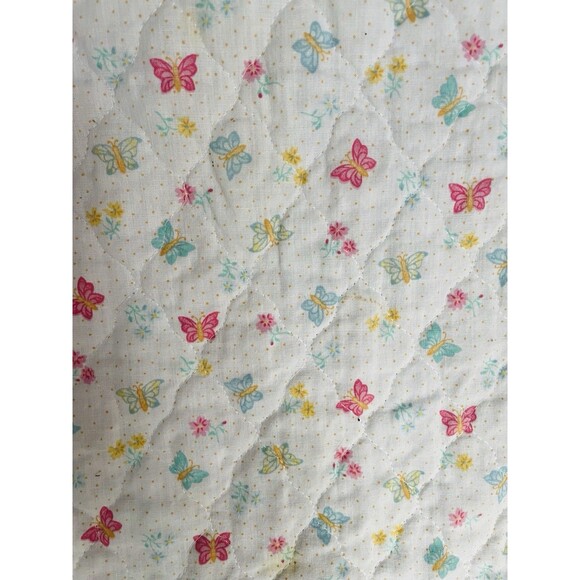 Vtg Baby Blanket 44 X 42 Crib Blanket Butterfly Quilt Pattern Unisex Pink Blue - Picture 1 of 3